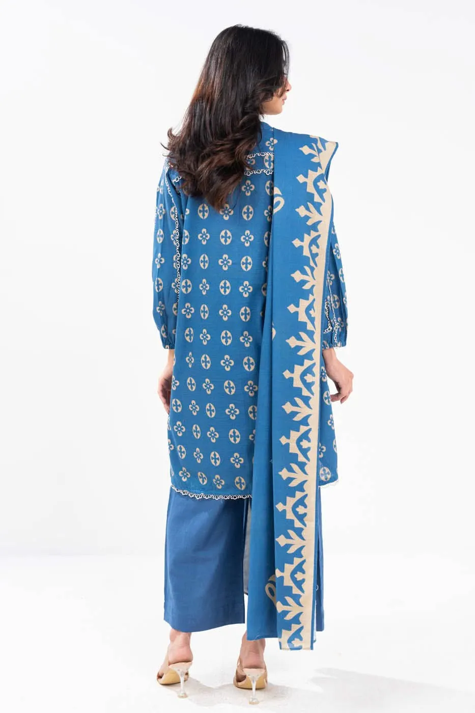 3 Piece Printed Khaddar Suit With Light Khaddar Dupatta