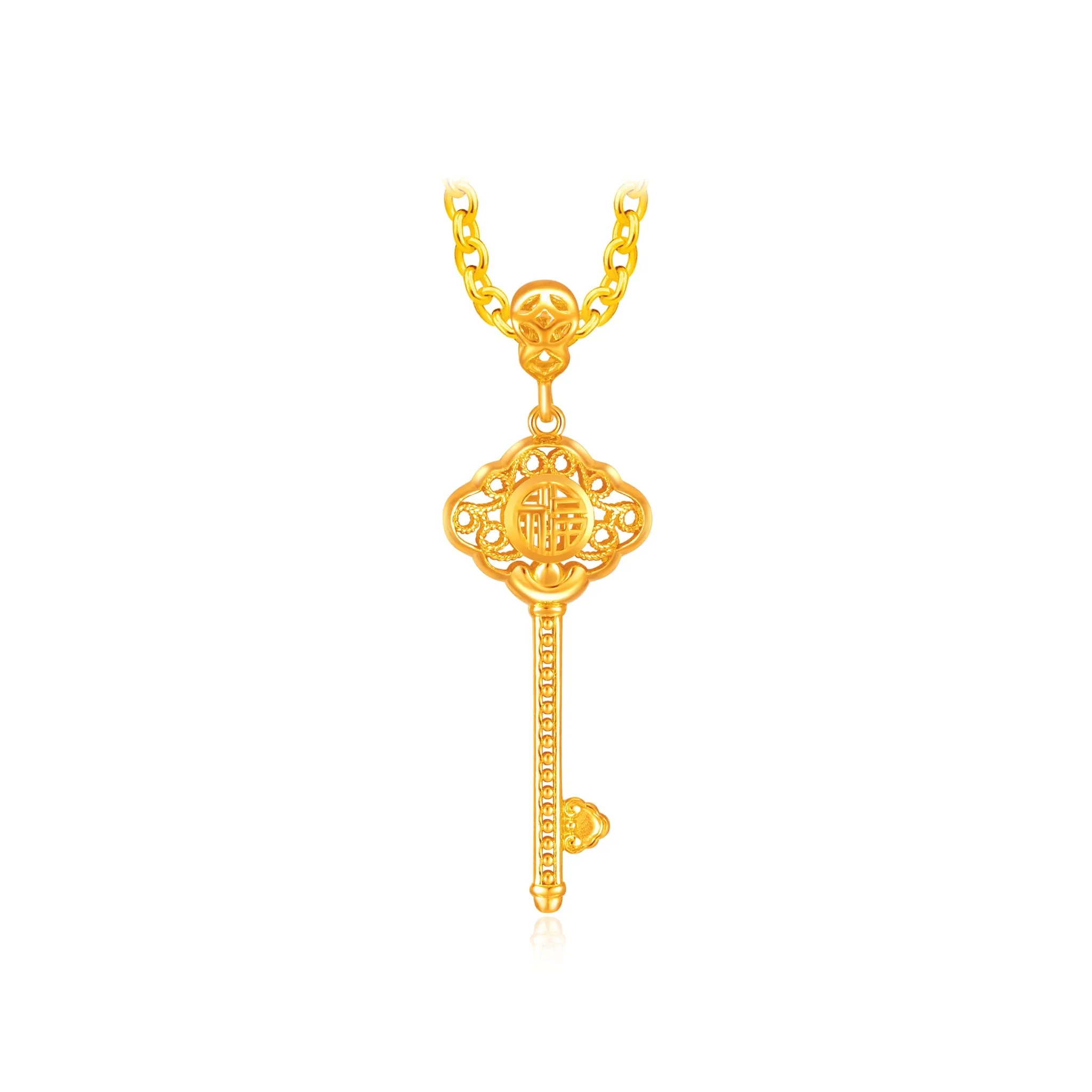 916 Gold Joy Fu (福) Key Pendant