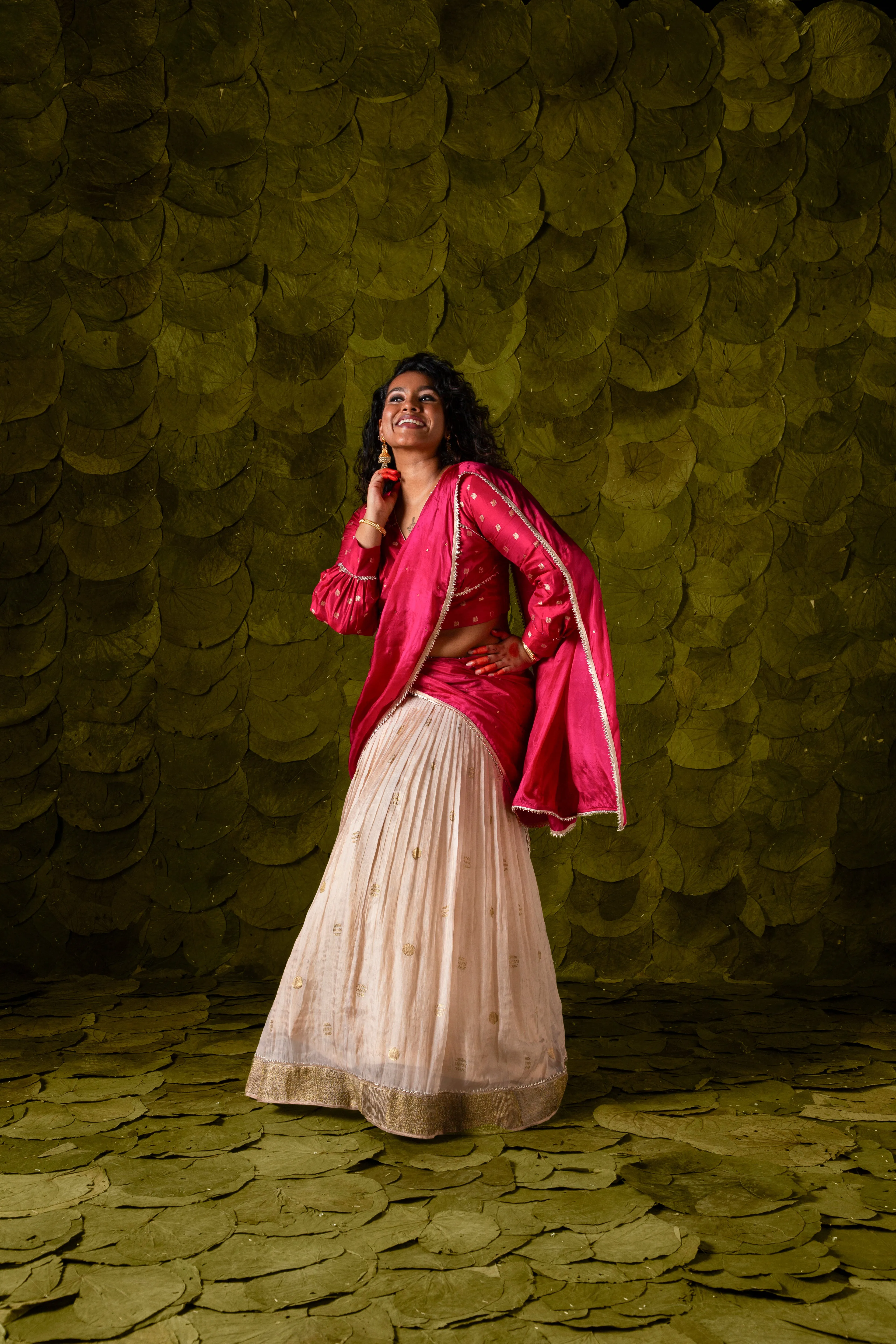 Aṭṭige (ಅತ್ತಿಗೆ) Lehenga in Sangria Pink and Rose Dust Off-White