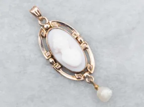 Antique Pink Shell Cameo Freshwater Pearl Pendant