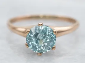 Antique Rose Gold Blue Zircon Solitaire Ring