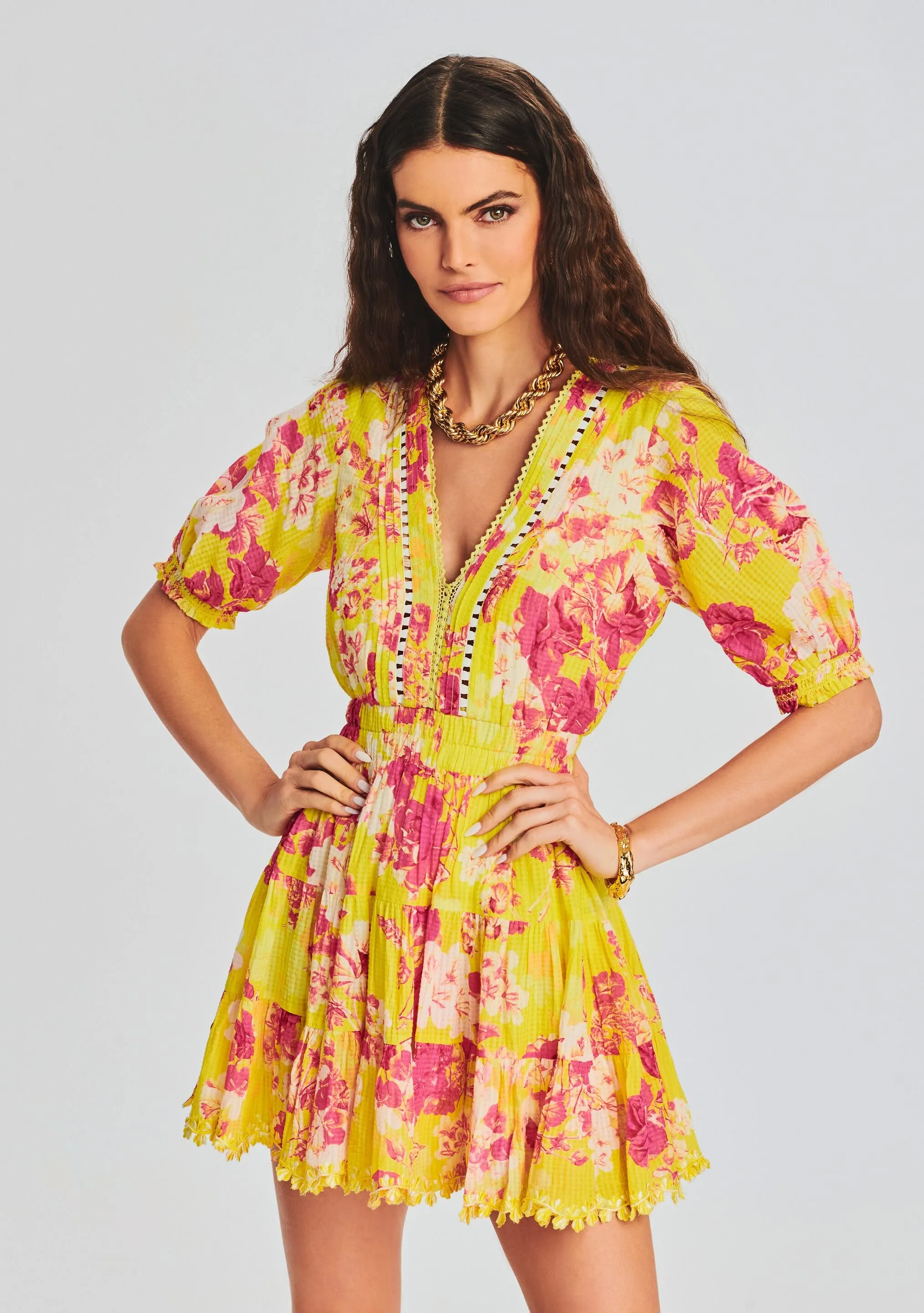 Auril Yellow Short Dress