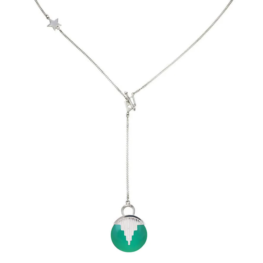 AURORA PENDULUM NECKLACE GREEN ONYX - SILVER