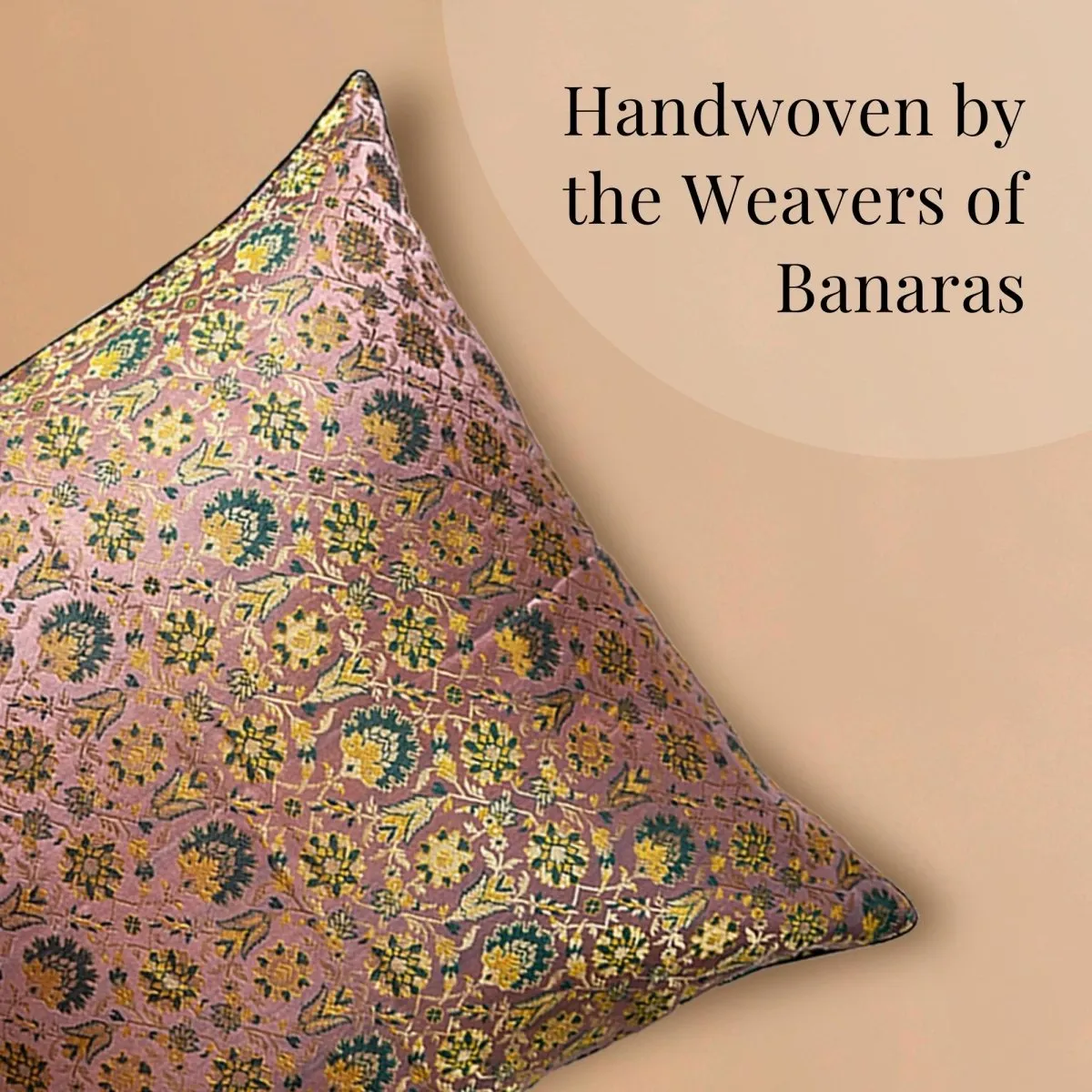 Banarasi Silk Cushion Cover in Pink