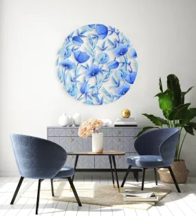 Blue Flowers Printed Transparent Acrylic Circle