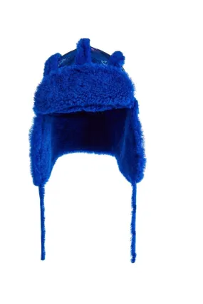 BLUE SHINY LEATHER EAR COVER HAT