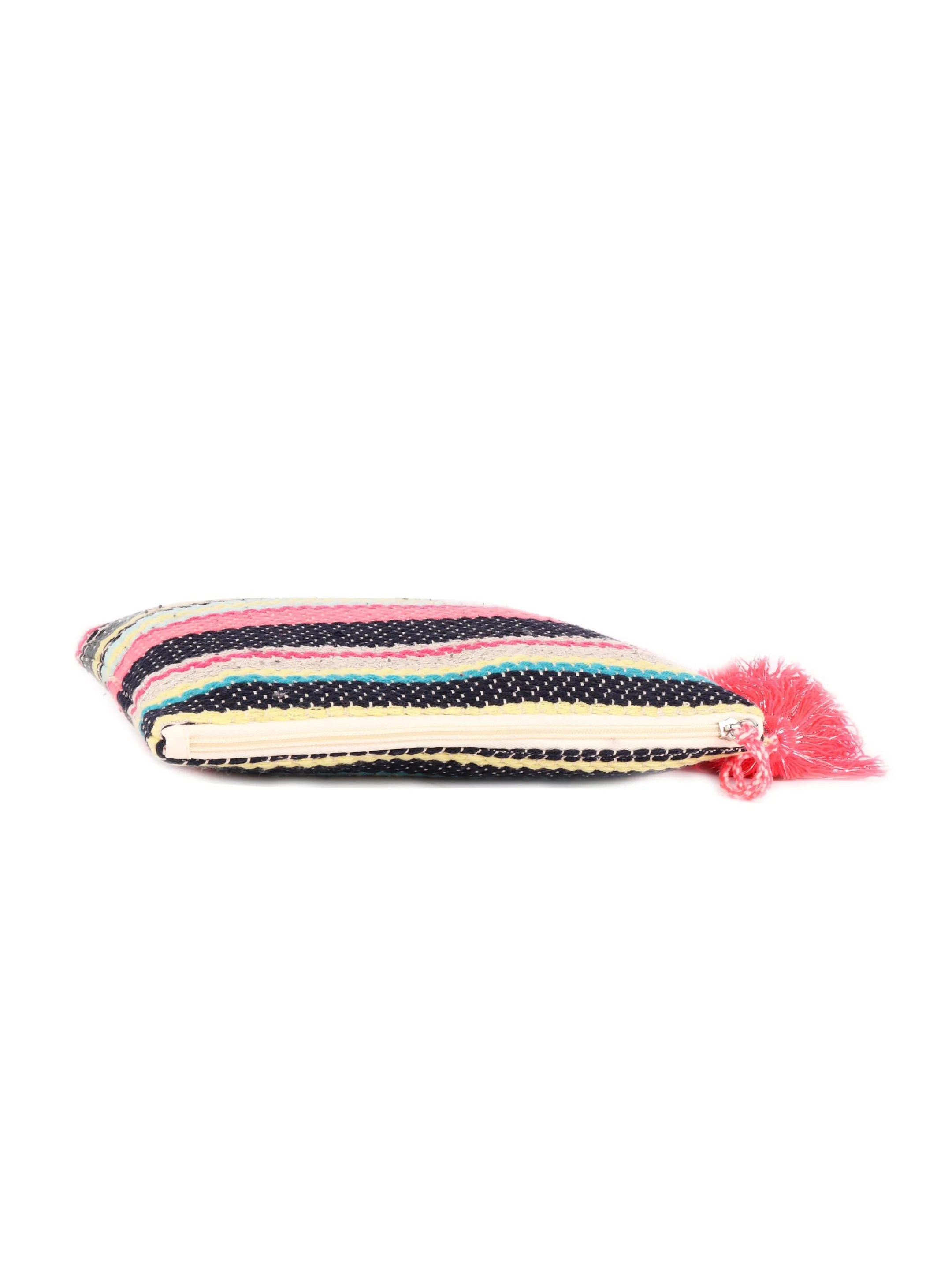 Bright Multi Color Woven Makeup/Travel Pouch With Tassels