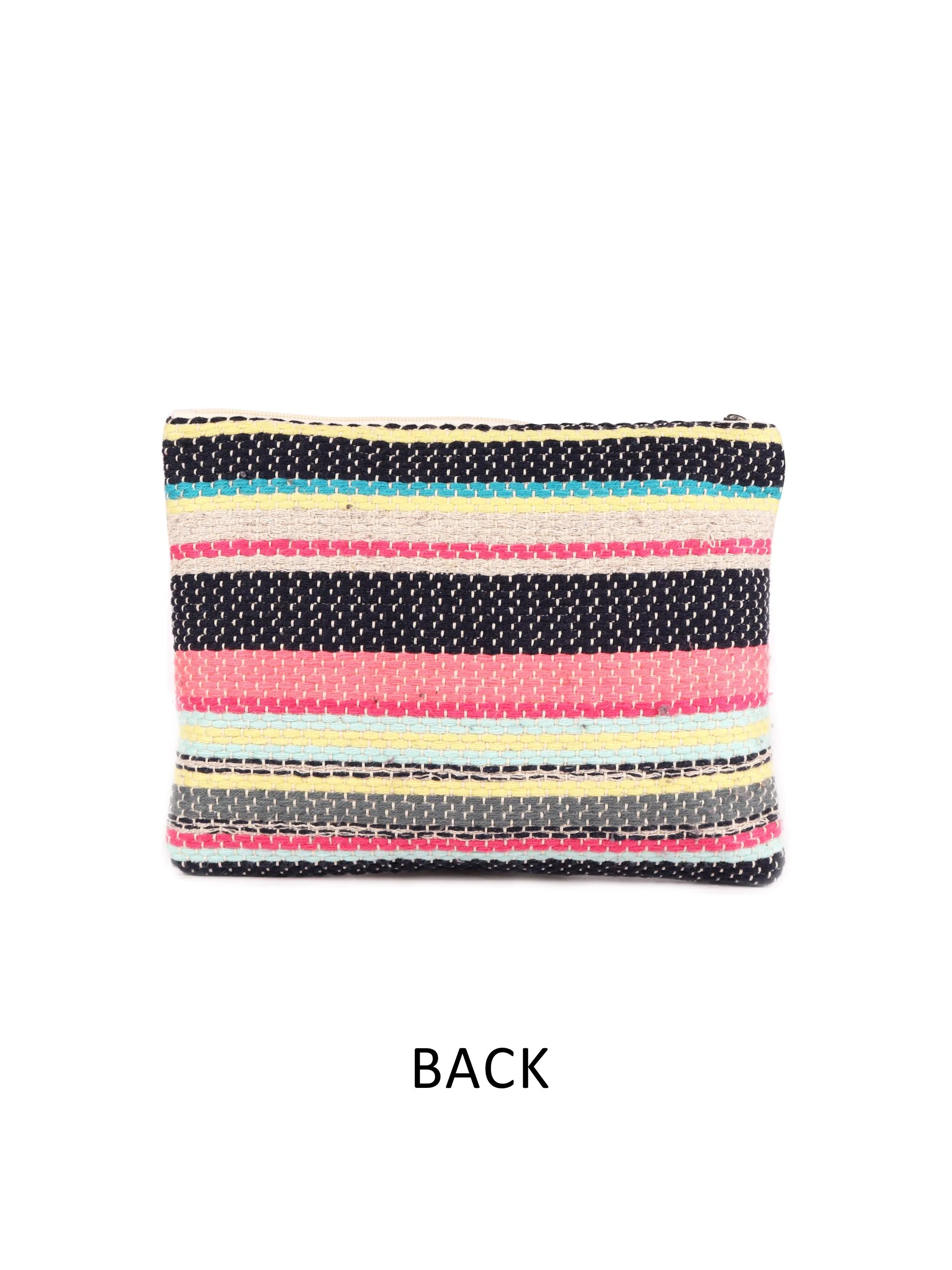 Bright Multi Color Woven Makeup/Travel Pouch With Tassels