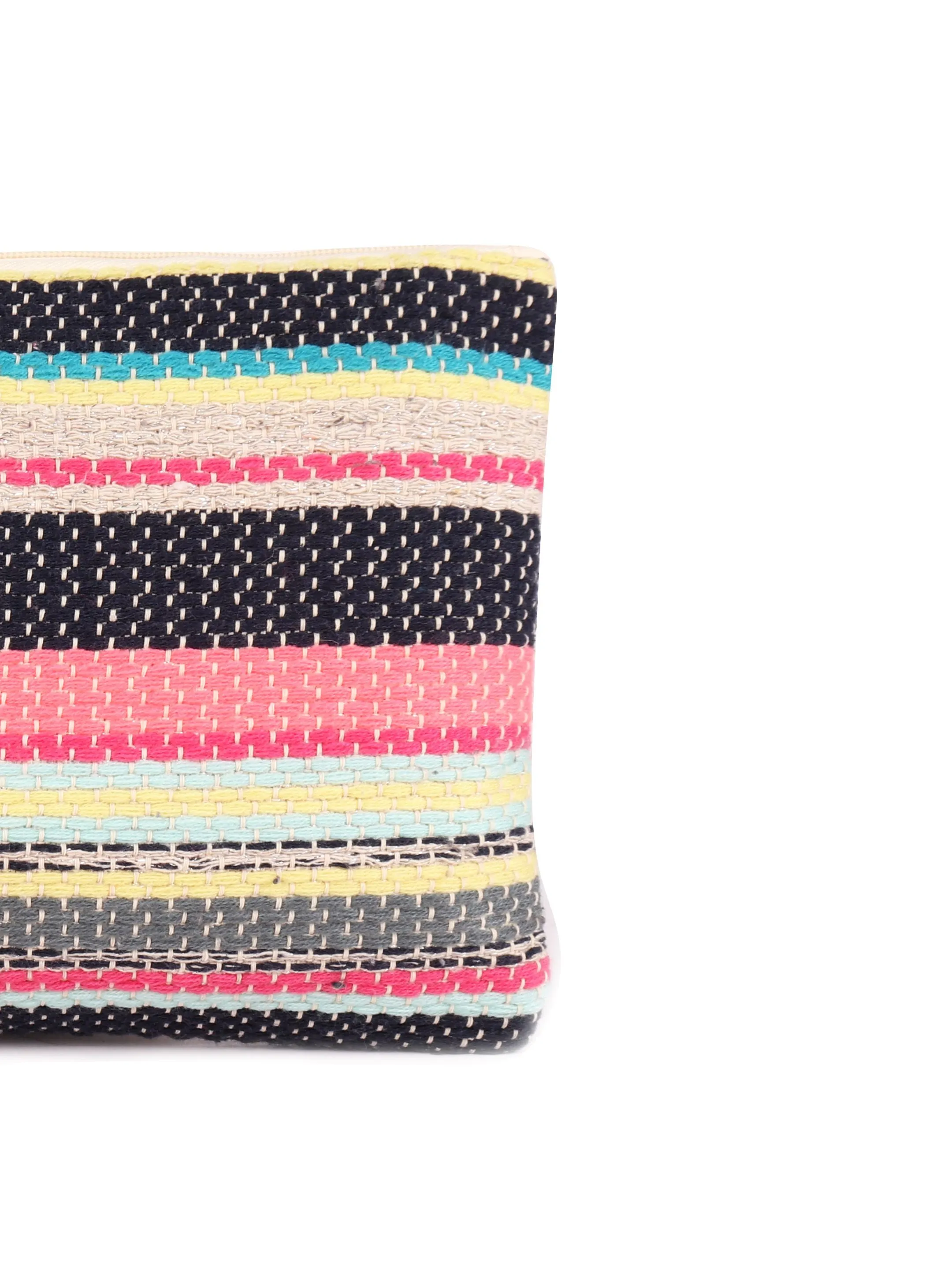 Bright Multi Color Woven Makeup/Travel Pouch With Tassels