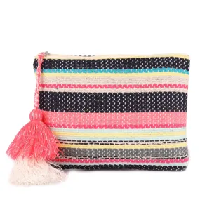 Bright Multi Color Woven Makeup/Travel Pouch With Tassels