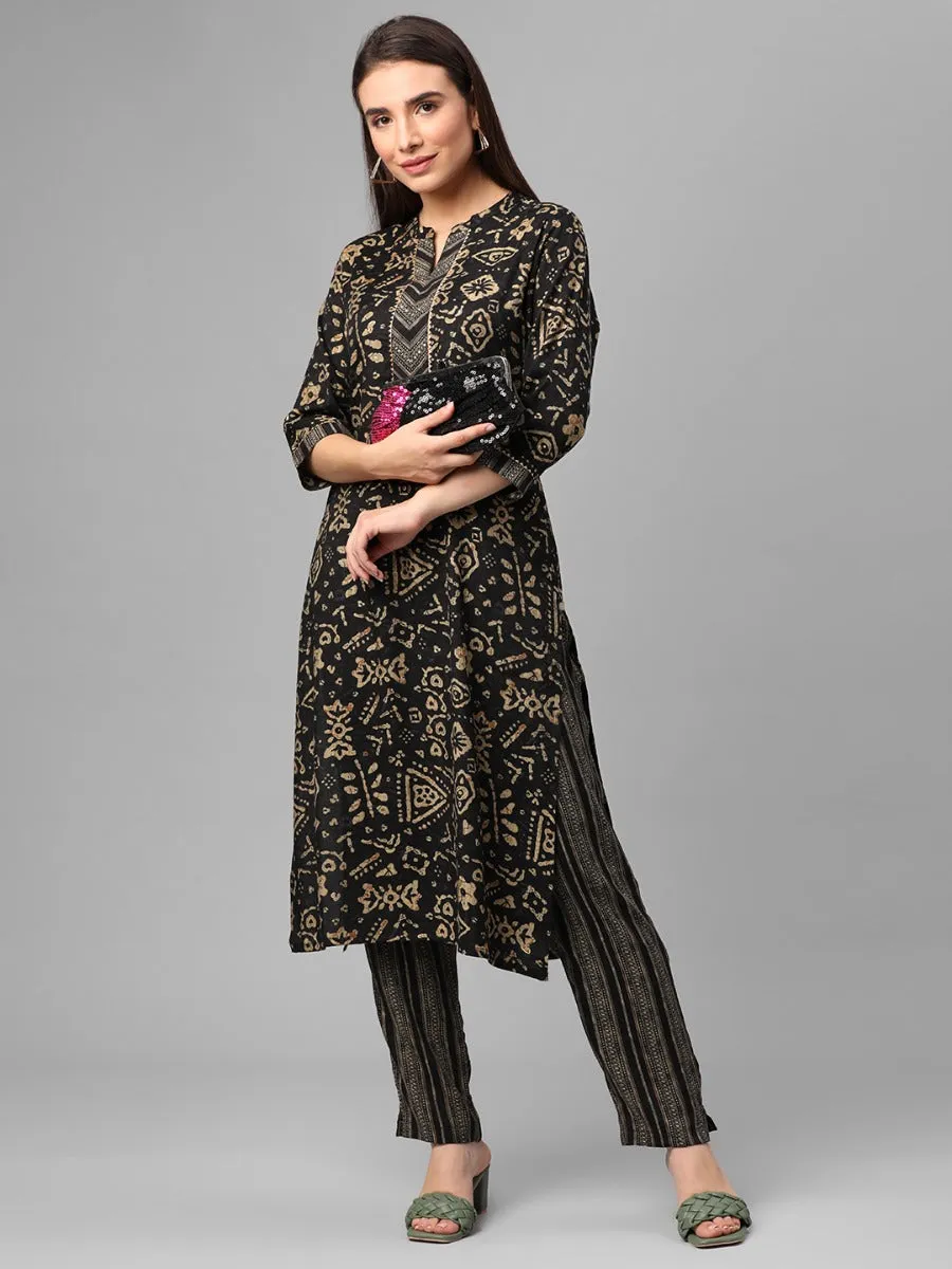 Charcoal Floral Printed Kurta With Trouser