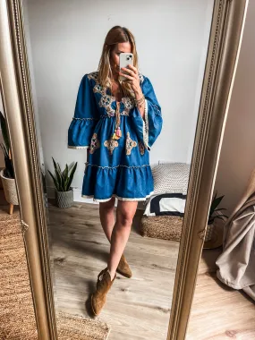 Denim Embroided Mini Dress