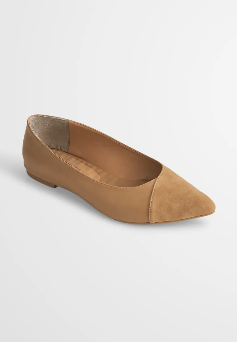 Gabrielle Dual Tone Pointed Flats - Camel