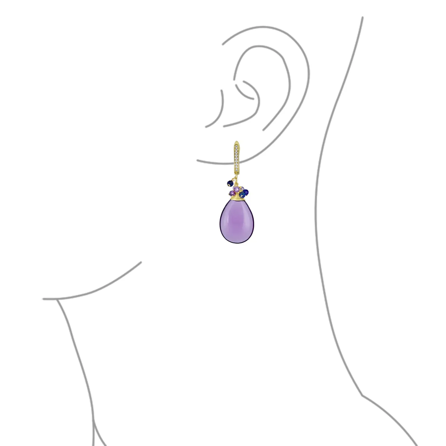 Gemstone Big Teardrop Drop Bead Accent Dangle Earrings Gold Plated