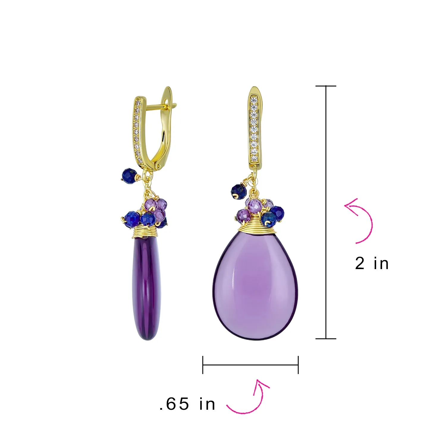 Gemstone Big Teardrop Drop Bead Accent Dangle Earrings Gold Plated