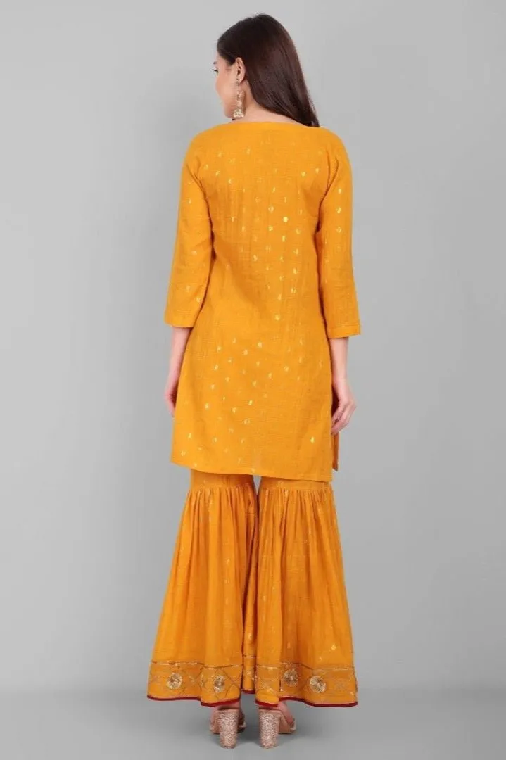 Genda Phool Yellow Gharara Kurta and Dupatta - Set of 3