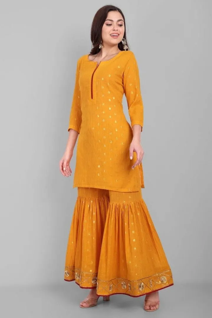 Genda Phool Yellow Gharara Kurta and Dupatta - Set of 3