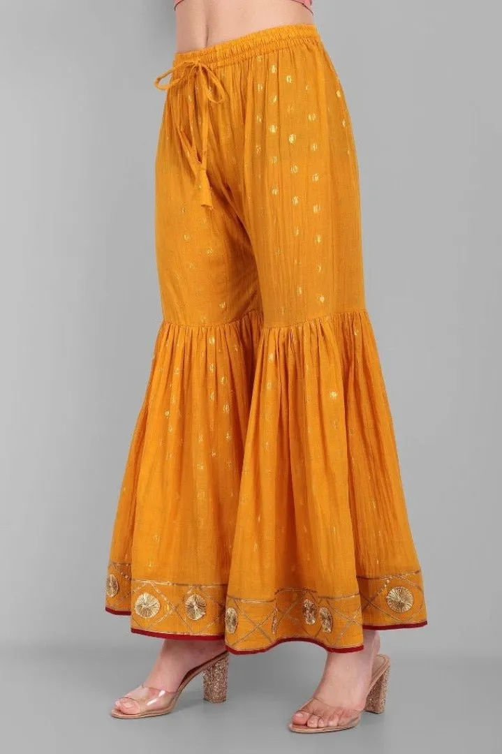 Genda Phool Yellow Gharara Kurta and Dupatta - Set of 3