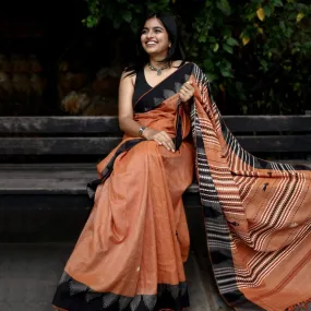 Handwoven Kotpad Tussar Silk Saree in Rust