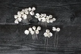 HARPER White Porcelain Blossoms Hair Combs and Hairpins Set