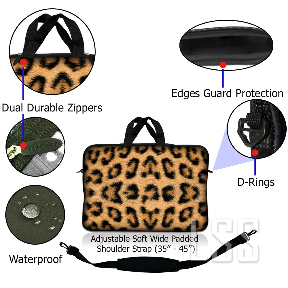 Laptop Notebook Sleeve Carrying Case with Carry Handle and Shoulder Strap - Leopard Print