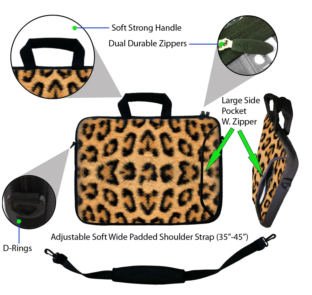 Laptop Sleeve Carrying Case with Large Side Pocket for Accessories and Removable Shoulder Strap - Leopard Print