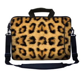 Laptop Sleeve Carrying Case with Large Side Pocket for Accessories and Removable Shoulder Strap - Leopard Print