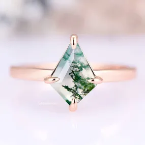 Minimalist Kite Green Moss Agate Ring- 14K Rose Gold Vermeil