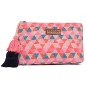 Multi Triangle Pattern Woven Makeup/Travel Pouch With Tassels