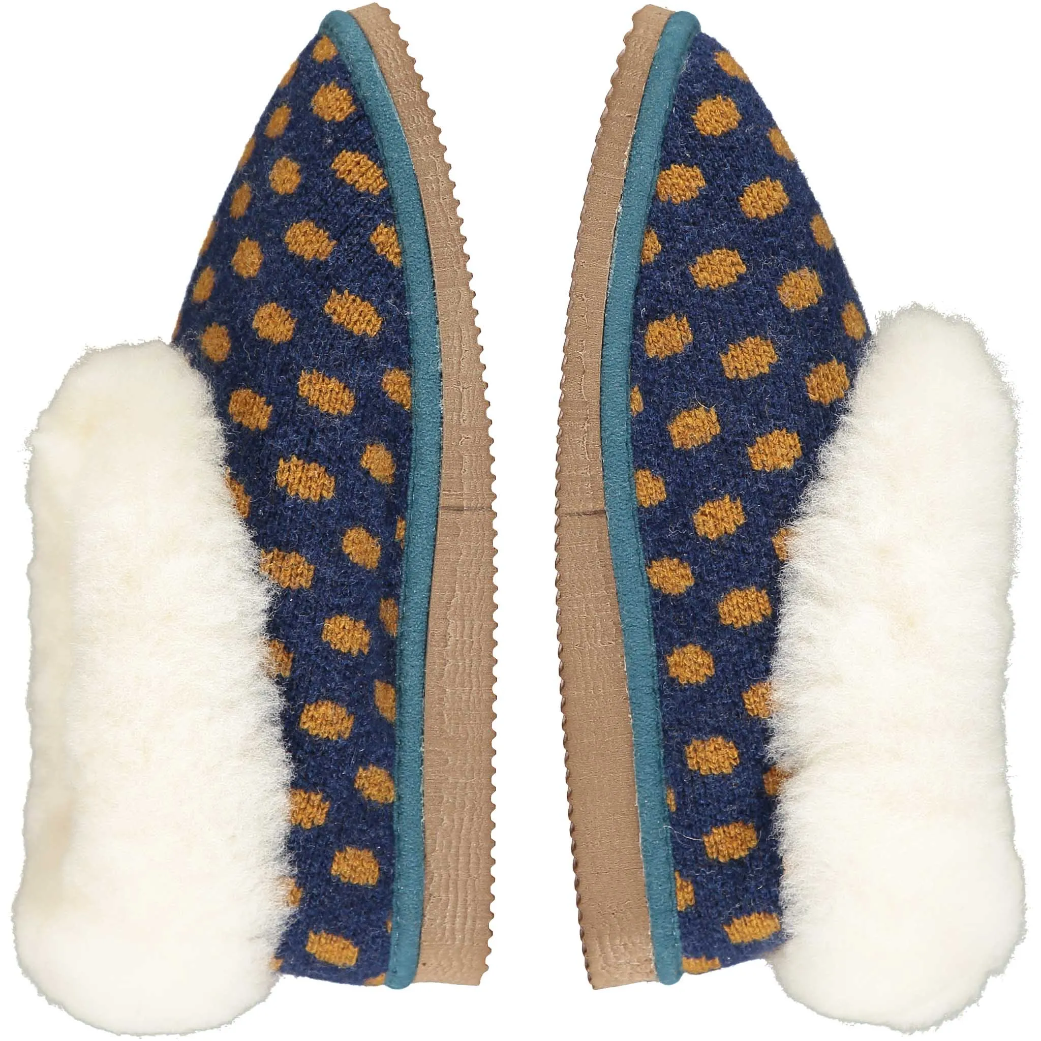 Navy & Mustard Spot Lambswool & Sheepskin Boot Slippers