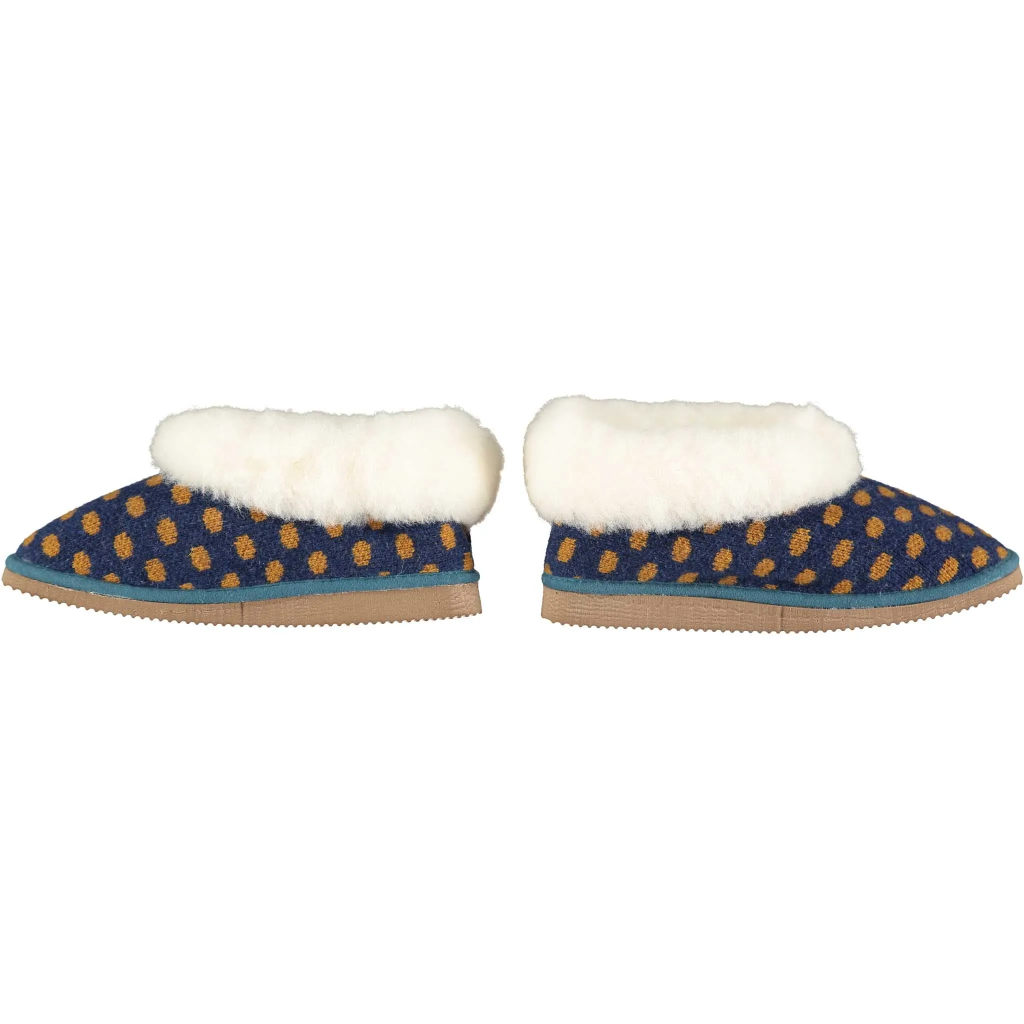 Navy & Mustard Spot Lambswool & Sheepskin Boot Slippers