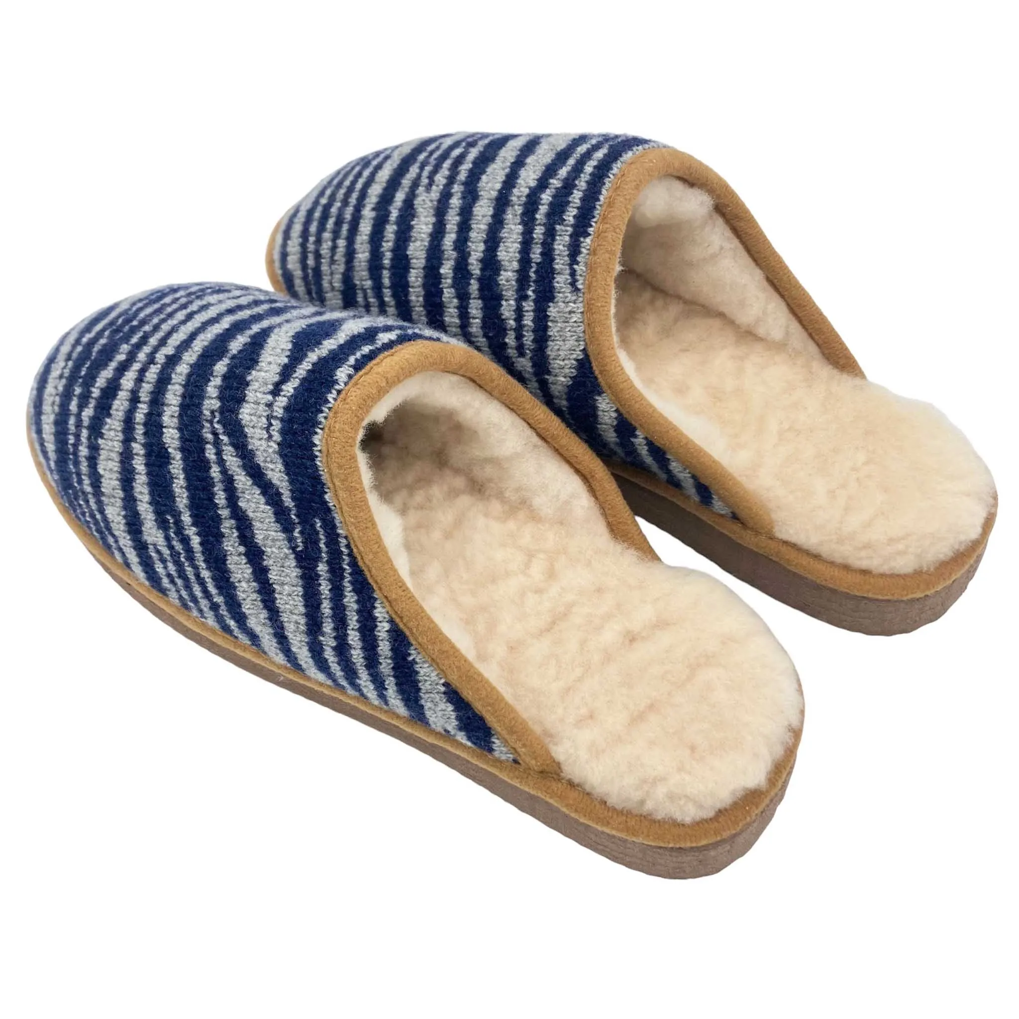 Navy Zebra Lambswool & Sheepskin Slippers