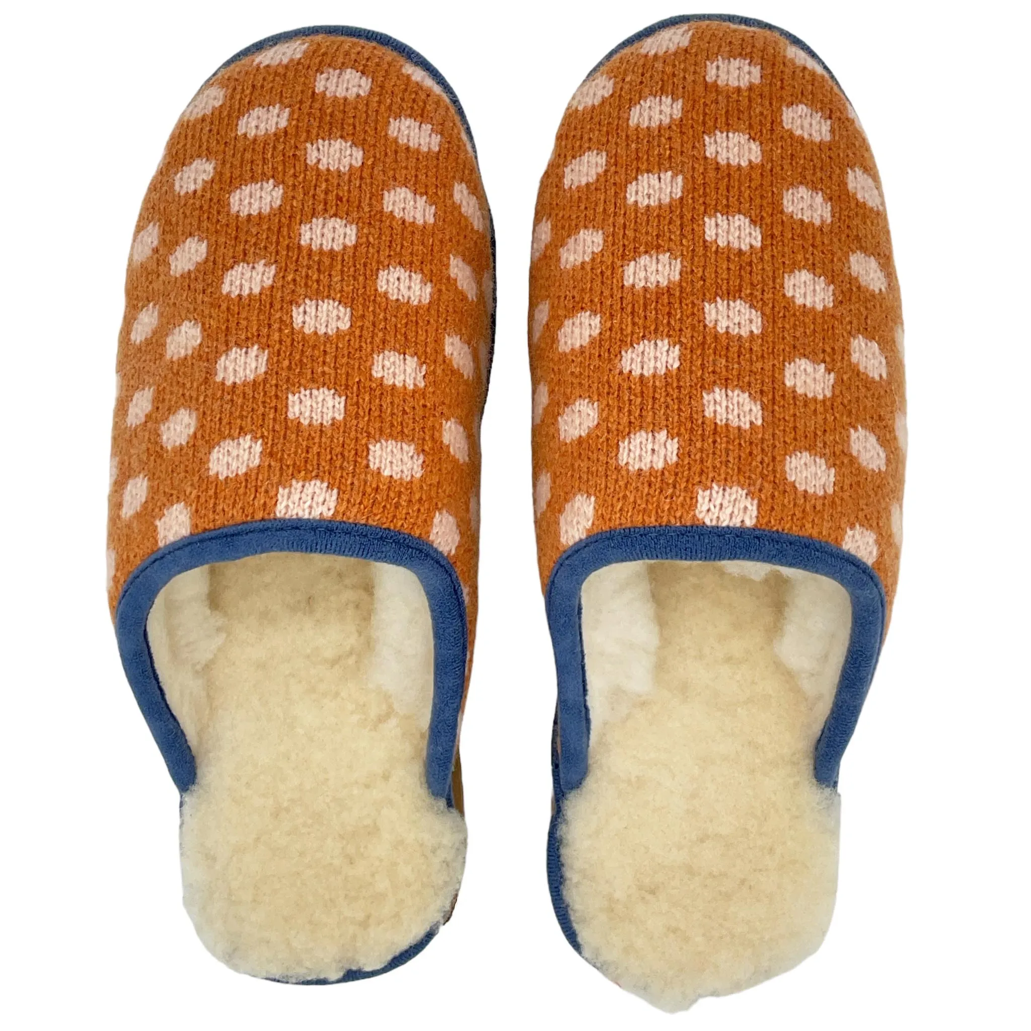 Rust & Pink Spot Lambswool & Sheepskin Slippers