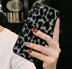 Silver Glitter Leopard Phone Case For Samsung