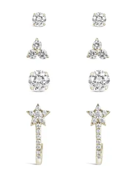 Sterling Silver 4pc Everyday CZ Earring Set