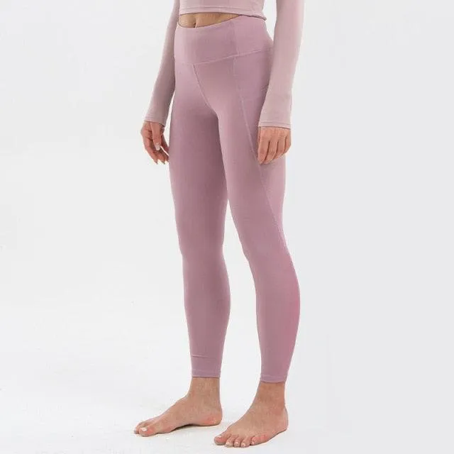 Super Quality High Waist Sports Stretch Fabric Tight Leggings with Pockets