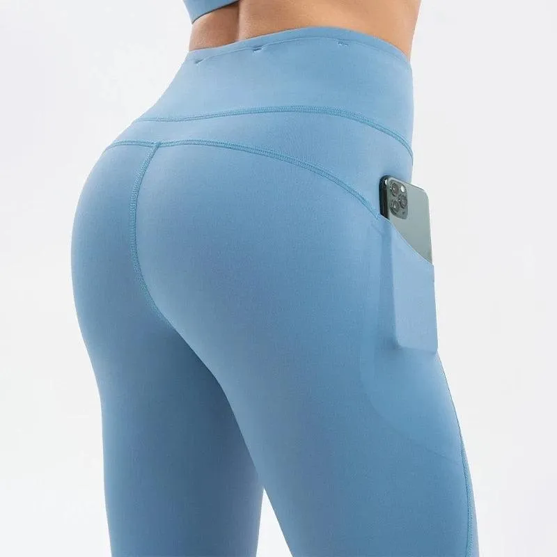 Super Quality High Waist Sports Stretch Fabric Tight Leggings with Pockets