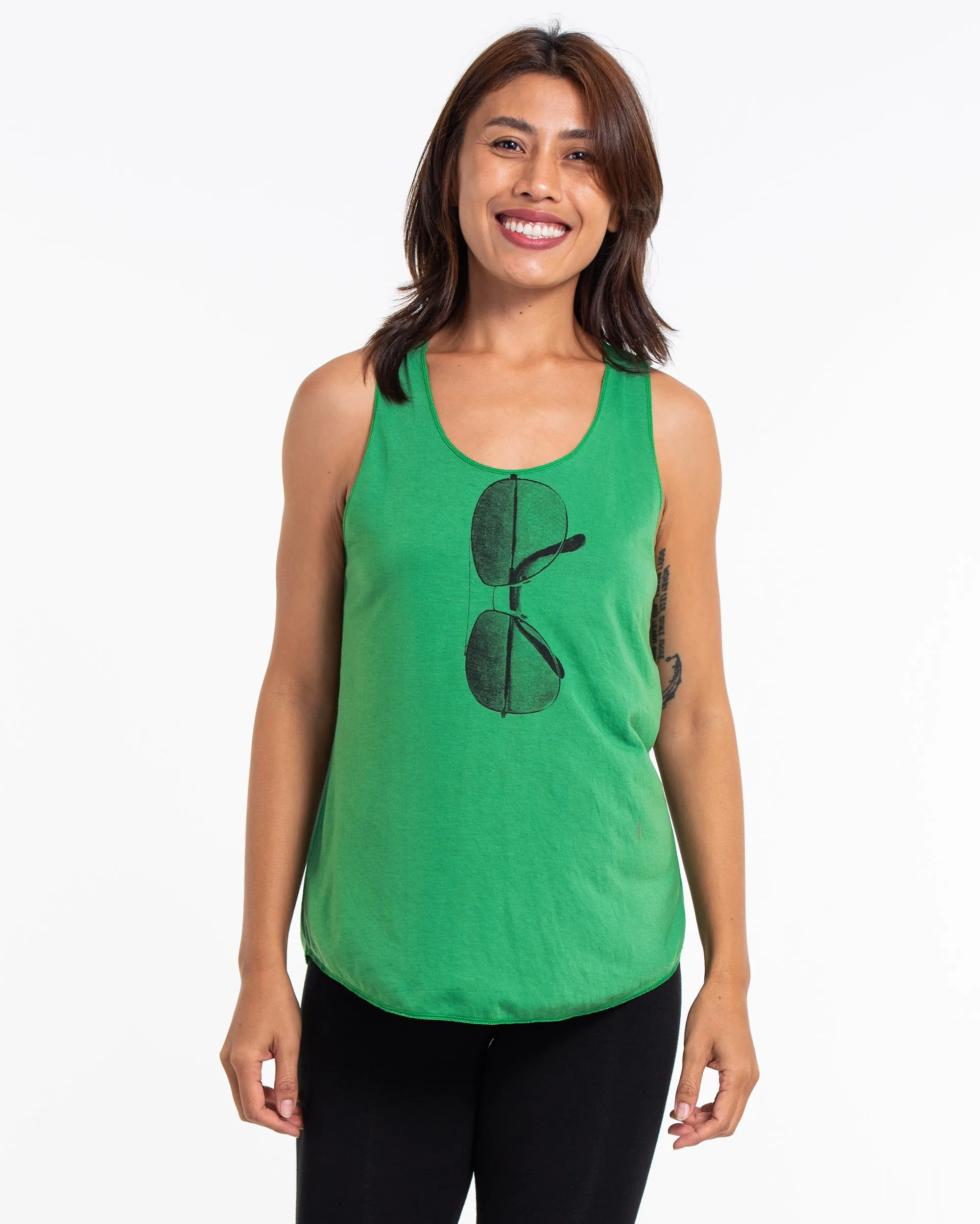 Super Soft Cotton Womens Sunglasses Tank Top in Green