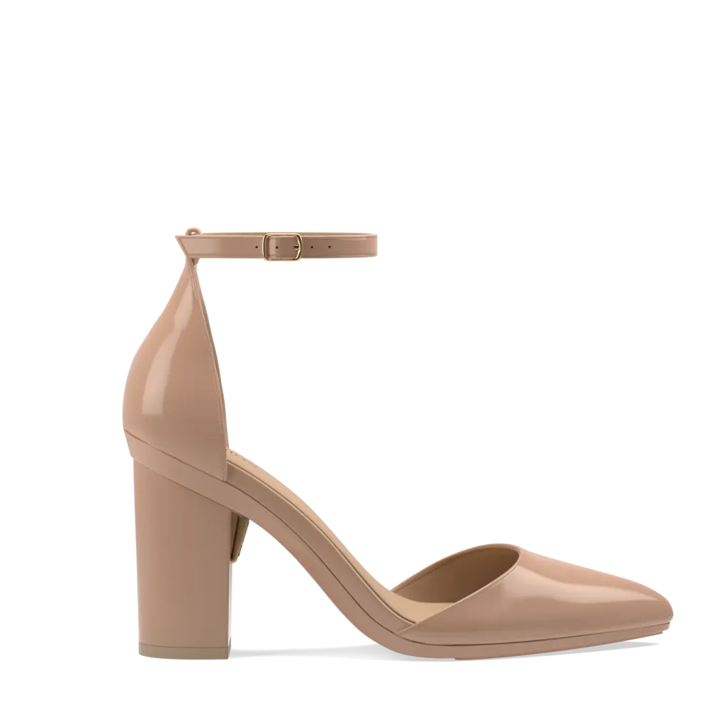 The D'Orsay - Latte Patent   Block Heel Kit 4 Latte