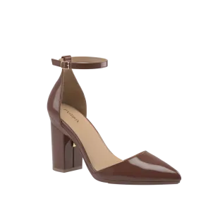 The D'Orsay - Walnut Patent   Block Heel Kit 4 Walnut - FINAL SALE